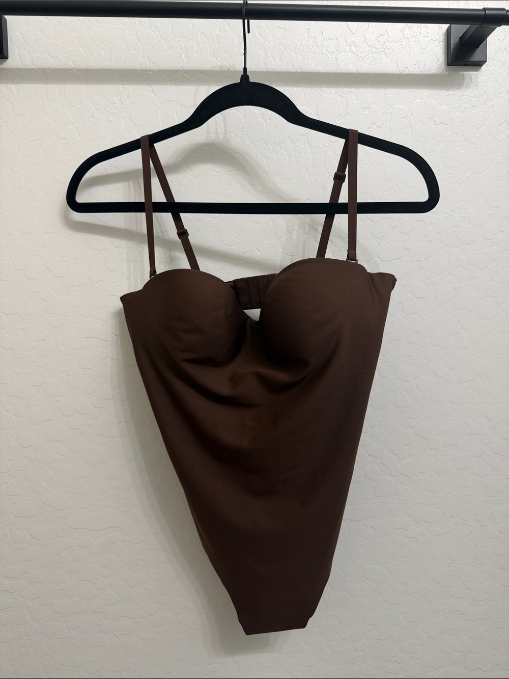 SKIMS Chocolate Brown Strapless-Look Bodysuit with Adjustable Straps